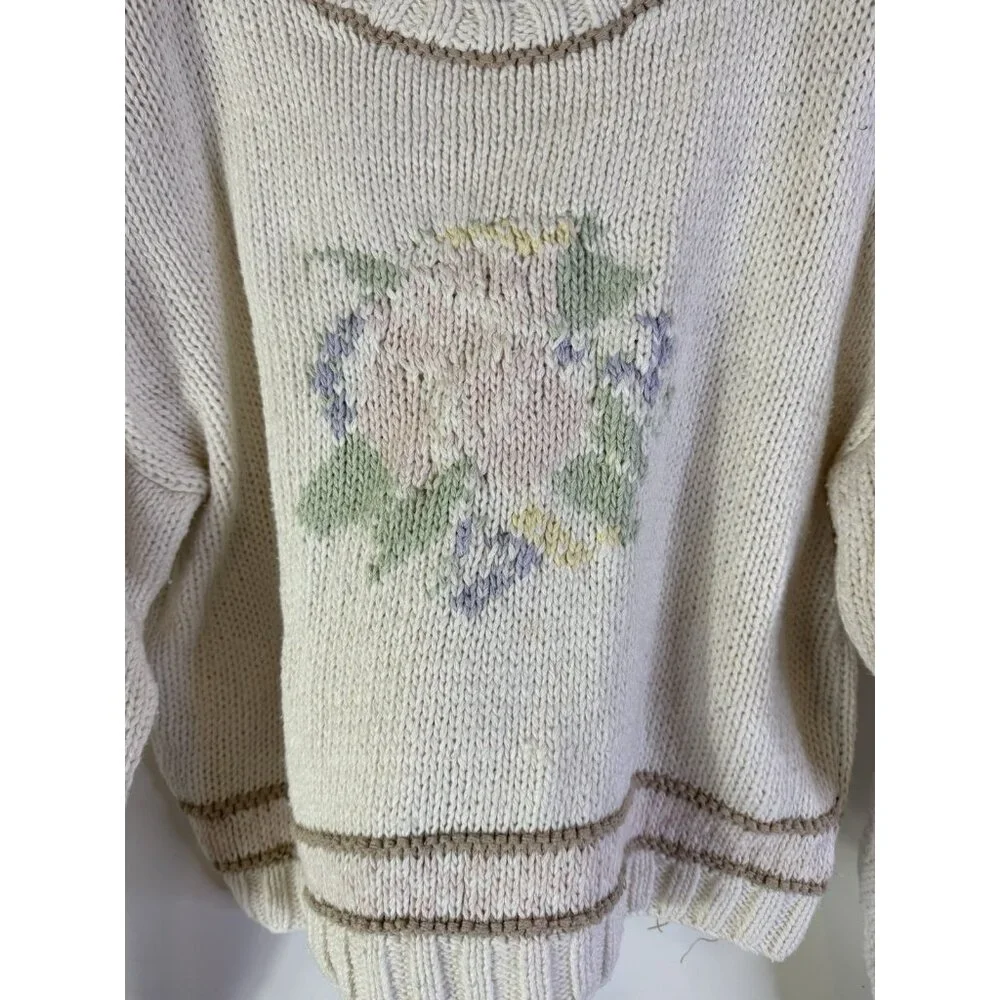 Vintage 90s Cottagecore Baby Sweater Floral Knit Cropped - Picture 3 of 7